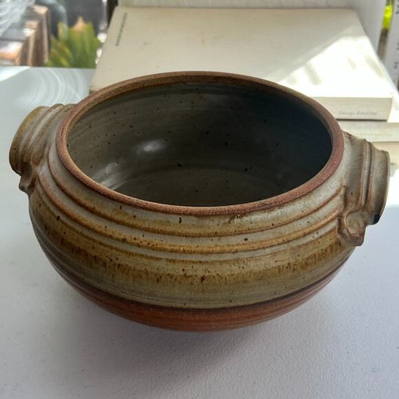 Studio Art Pottery Handmade Striped Speckled Mid Century Bowl 10” X 5.5" Signed - Picture 5 of 16